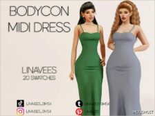 Sims 4 Elder Clothes Mod: Selena – Bodycon Midi Dress (Image #2)