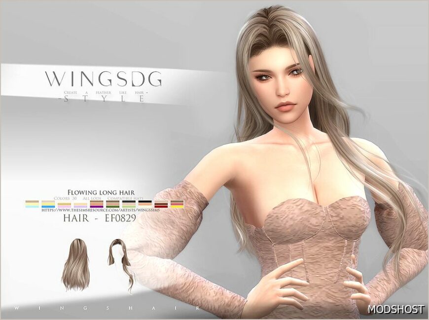 Sims 4 Female Mod: Wings Hair TS4 EF0829 (Flowing Long Hair) (Featured)