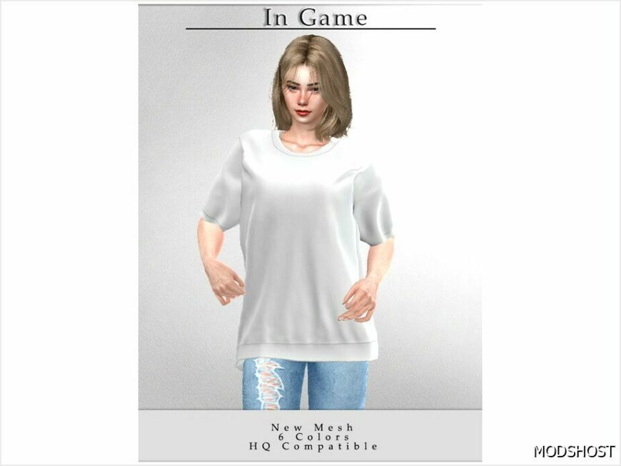 Sims 4 Female Clothes Mod: Oversize T-Shirt T-656 (Featured)