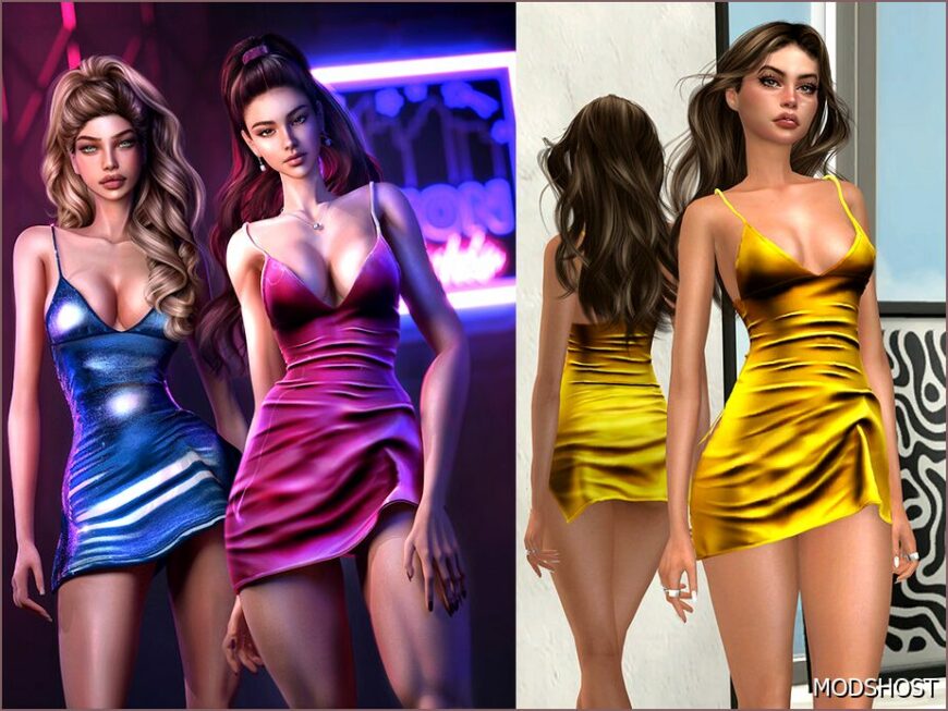 Sims 4 Teen Clothes Mod: Patreon Satin Mini Dress S232 (Featured)