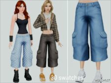 Sims 4 Adult Clothes Mod: Cropped Cargo Jeans for Female (Featured)