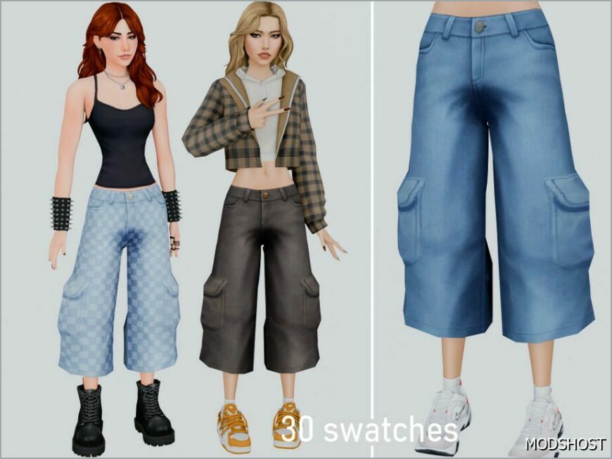 Sims 4 Adult Clothes Mod: Cropped Cargo Jeans for Female (Featured)