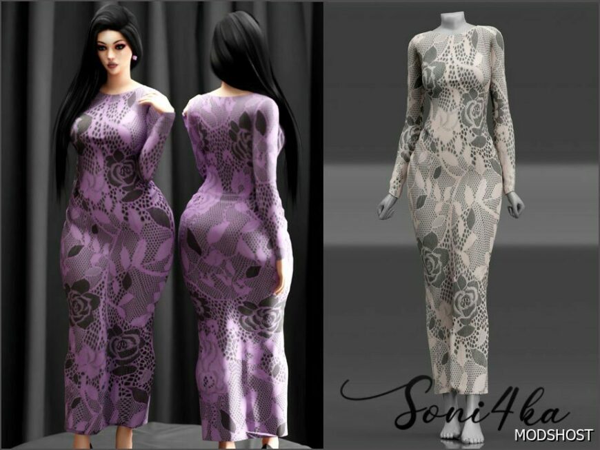 Sims 4 Dress Clothes Mod: Long Lace Dress (Featured)