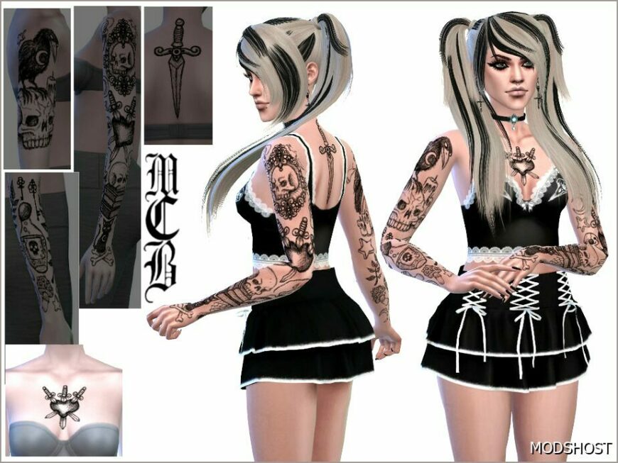 Sims 4 Female Mod: Dark Academia Chest Tattoo (Featured)