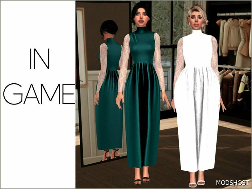 Sims 4 Teen Clothes Mod: Daphne – Midi Dress with Lace Sleeves (Featured)