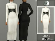 Sims 4 Female Clothes Mod: Turtleneck Long Dress and Leather Belt (Featured)