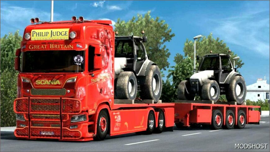 ETS2 Scania Mod: Custom Flatbed Chassis and Trailer Combo for RJL & Next GEN Scania V4.0 1.51 (Featured)