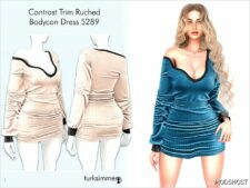 Sims 4 Dress Clothes Mod: Contrast Trim Ruched Bodycon Dress S289 (Featured)