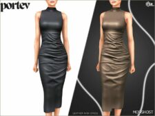 Sims 4 Everyday Clothes Mod: Leather Midi Dress (Image #2)