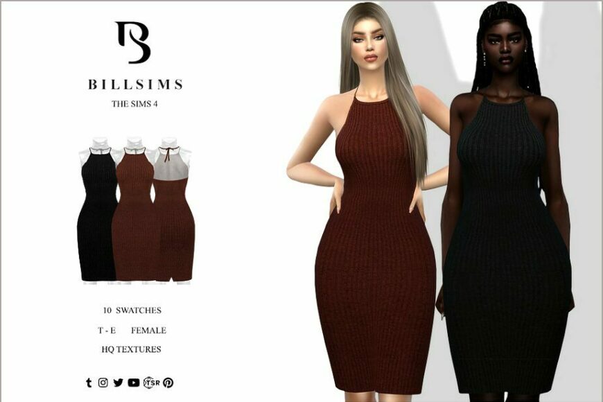 Sims 4 Formal Clothes Mod: Knitted Halterneck Midi Dress (Featured)