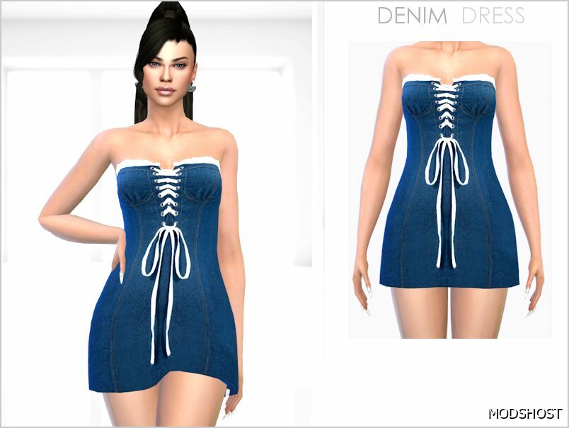 Sims 4 Dress Clothes Mod: Denim Dress (Featured)