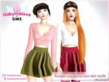 Sims 4 Elder Clothes Mod: Autumn corduroy mini skirt outfit (Featured)