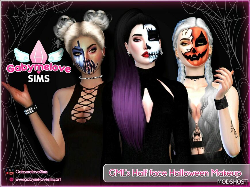 Sims 4 Mod: GML's Half face Halloween Makeup, Face Paint | Updated 2024 (Featured)