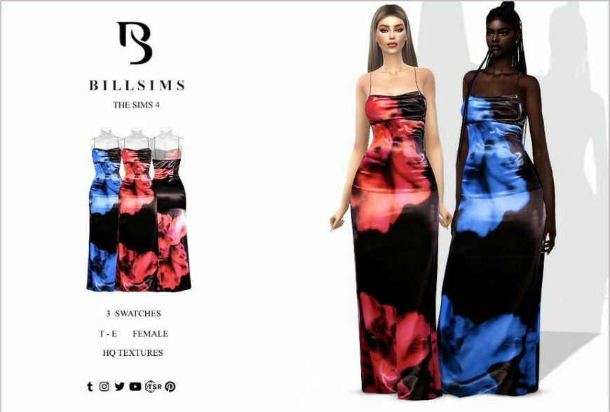 Sims 4 Teen Clothes Mod: Floral Satin Cowl Neck Maxi Dress (Featured)