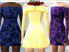 Sims 4 Everyday Clothes Mod: Rosey off Shoulder Dress (Featured)