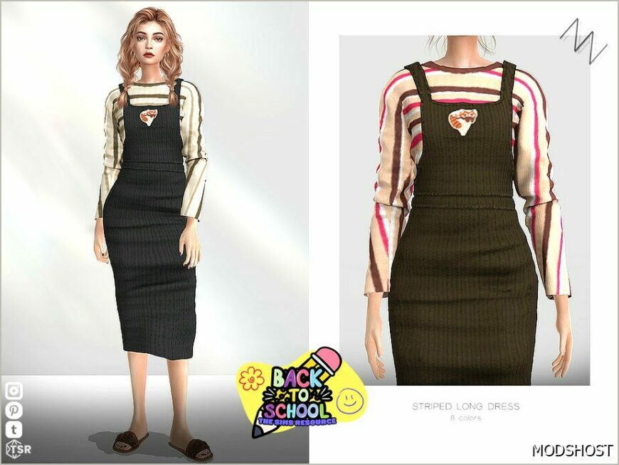 Sims 4 Everyday Clothes Mod: Striped Long Dress (Featured)