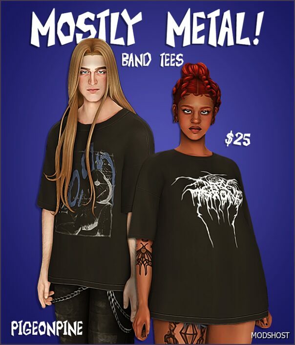 Sims 4 Female Clothes Mod: Mostly Metal Band Tees (Featured)