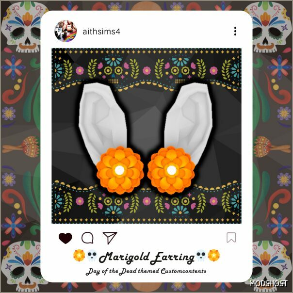 Sims 4 Female Accessory Mod: 🏵️💀Marigold Earring💀🏵️ (Featured)