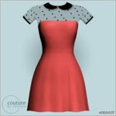 Sims 4 Dress Clothes Mod: Couture Dress with Lace and Collar N75 (Featured)