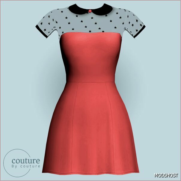 Sims 4 Dress Clothes Mod: Couture Dress with Lace and Collar N75 (Featured)