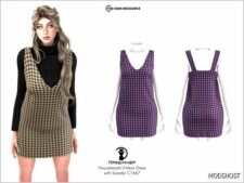 Sims 4 Dress Clothes Mod: Houndstooth V-Neck Dress with Sweater C1467 (Featured)