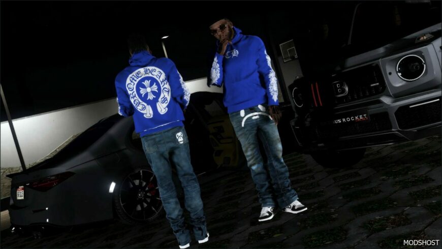 GTA 5 Player Mod: Chrome Hearts Hoodie Part 2 for Franklin (Featured)