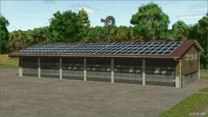 FS25 Mod: 6 BAY Wooden Shed with Solar Panels (Featured)