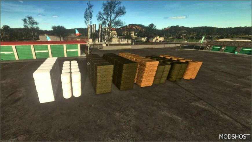 FS25 Mod: Large Stack of Purchasable Square OR round Bales (Featured)