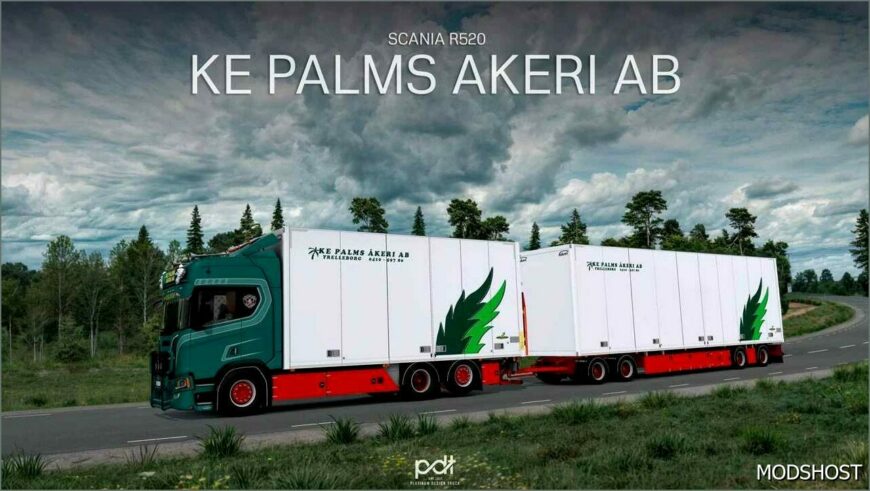 ETS2 Scania Truck Mod: R520 KE Palms Akeri AB + Trailer V7.0 1.53 (Featured)