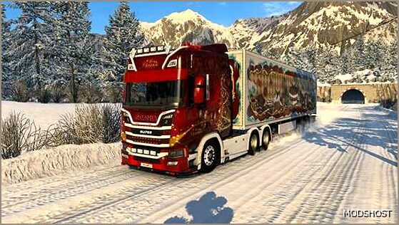 ETS2 Scania Mod: Skin Merry Christmas Scania NTG R Highroof (Featured)