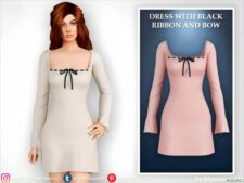 Sims 4 Dress Clothing Mod: with Black Ribbon and BOW (Featured)