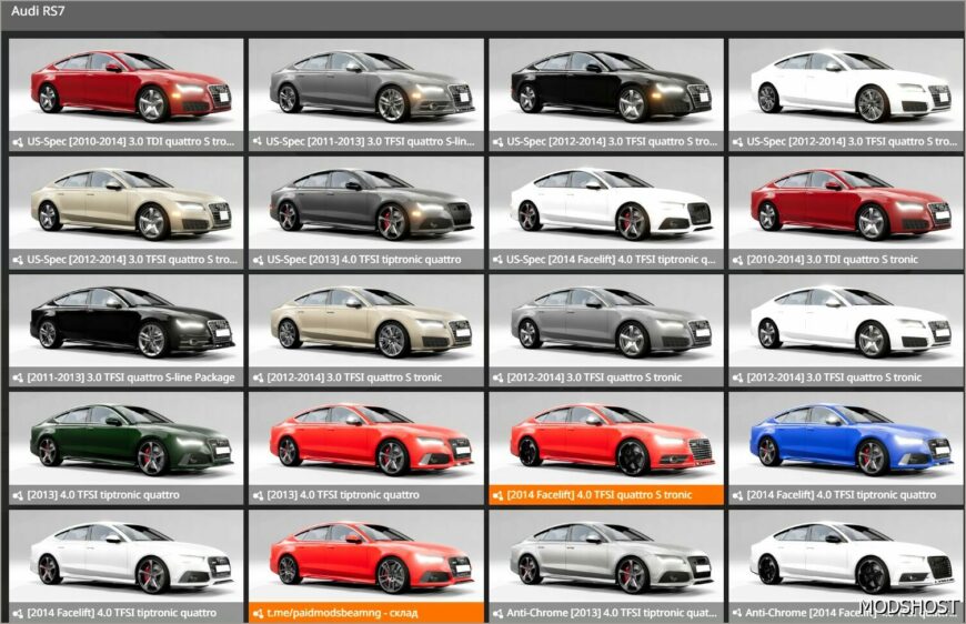 BeamNG Audi Car Mod: RS7 Whole Pack V1.2 2025 0.34 (Featured)