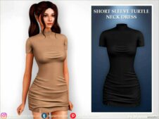 Sims 4 Dress Clothing Mod: Short Sleeve Turtle Neck Dress (Featured)