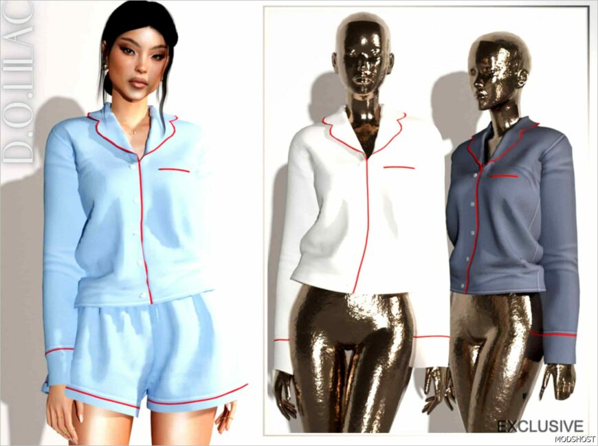 Sims 4 Female Clothing Mod: Cotton Poplin Pajama SET (Featured)