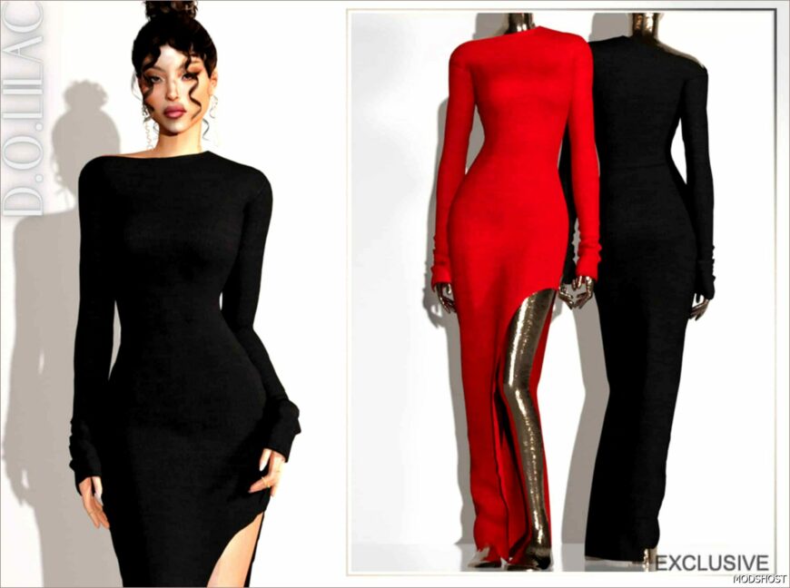 Sims 4 Female Clothing Mod: Asymmetric Slit Dress (Featured)