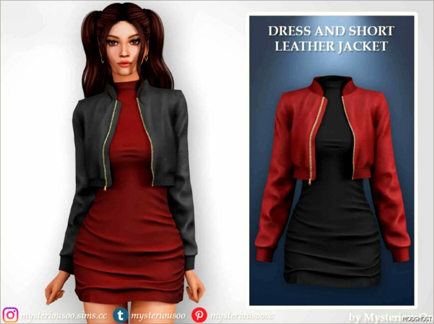 Sims 4 Dress Clothing Mod: and Short Leather Jacket (Featured)