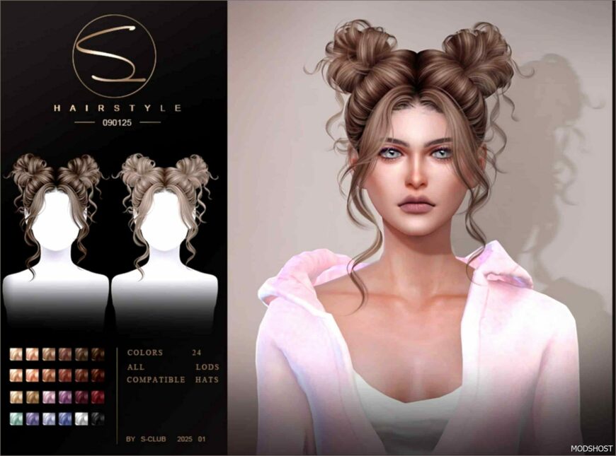 Sims 4 Female Mod: Double Buns Hairstyle 090125 (Featured)